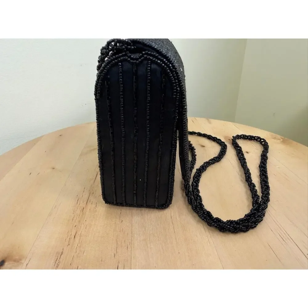 Vintage Mes‎ Ami Black Beaded Evening Bag Clutch Crossbody 1980s 1990s